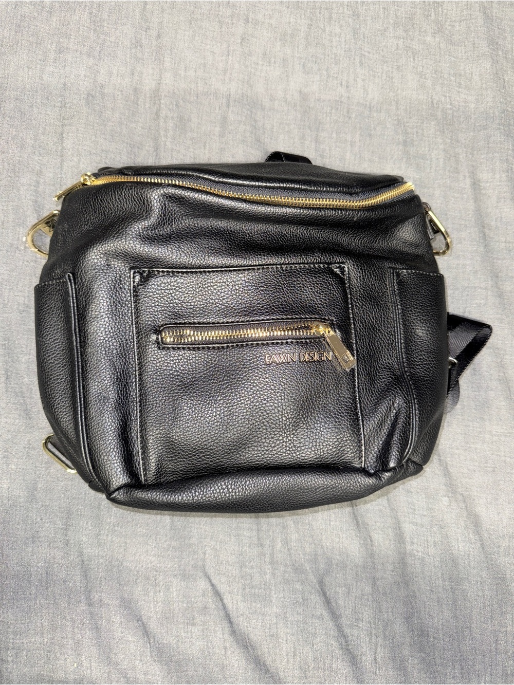 Fawn Design Black Pebbled Leather Backpack with Gold Hardware